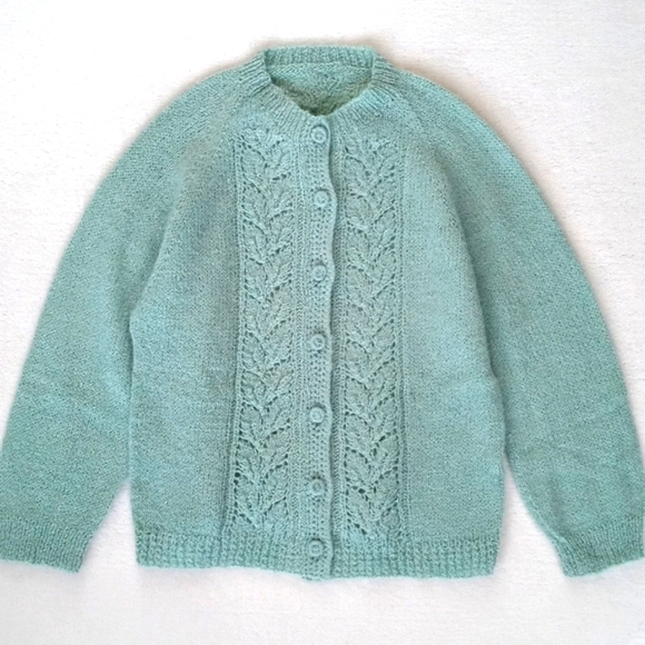 Rare Vintage Art Deco / Mint Green Long Sleeve Button Down Cardigan Sweater S - Picture 5 of 16